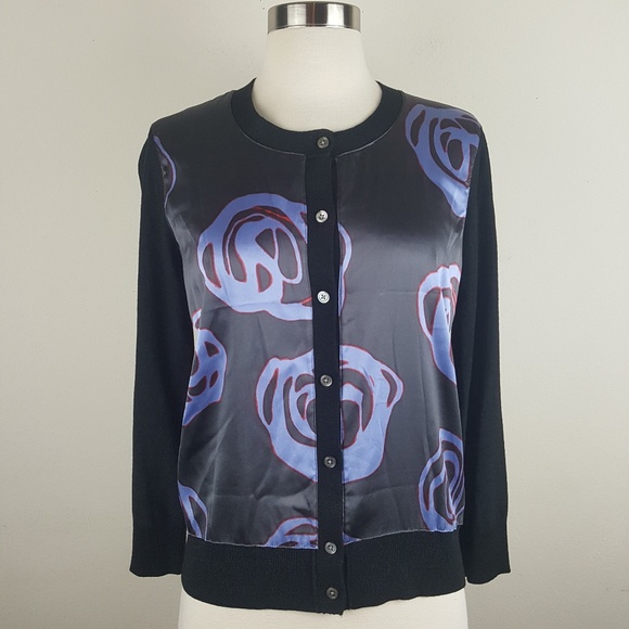 Dkny Sweaters - DKNY Blue Petal Print Cardigan sz S